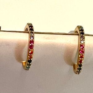 GOLDEN THREAD Rainbow Crystals Hoop Earrings *NEW*